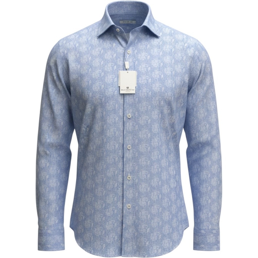 Bugatchi Uomo NEW Shaped Fit Blue Paisley Striped Long Sleeve Button Down Shirt